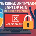Colorful illustration of a laptop showing “Access Blocked,” layered shields, padlock, and a puzzled child silhouette – representing multiple parental-control layers