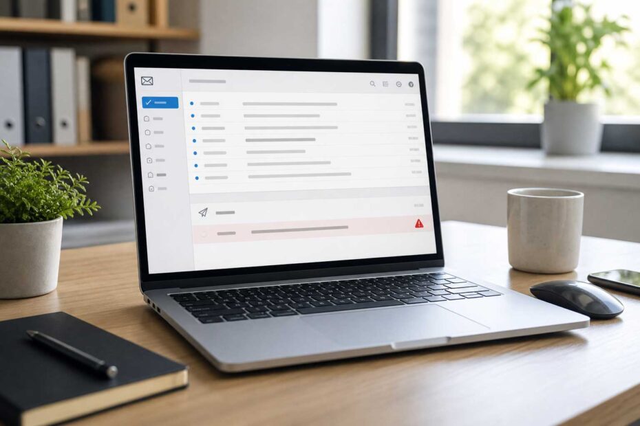 Laptop showing an email sending problem where emails can be received but not sent