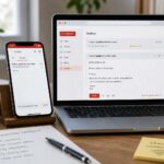 Phone and laptop showing an email sending problem being checked