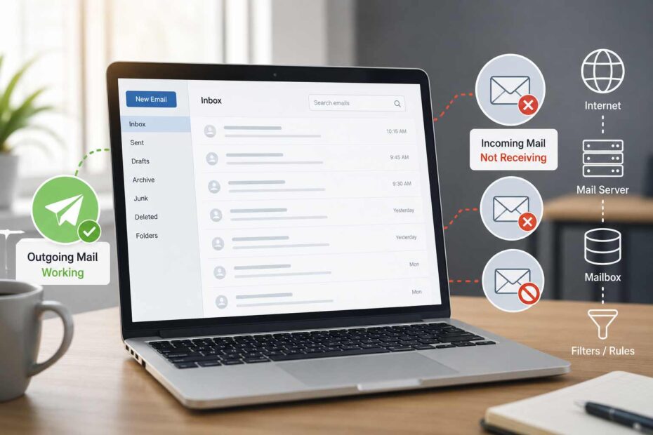Laptop showing outgoing email working while incoming email is blocked