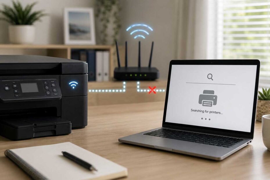 Printer connected to Wi-Fi while a laptop cannot find it on the network