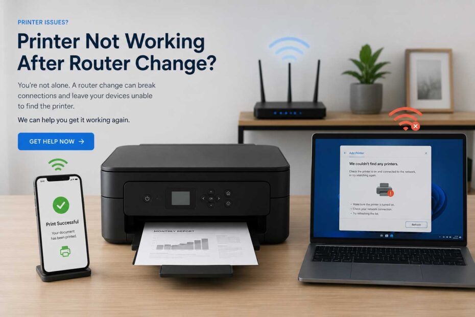 Printer working from a phone but not a computer after a router change