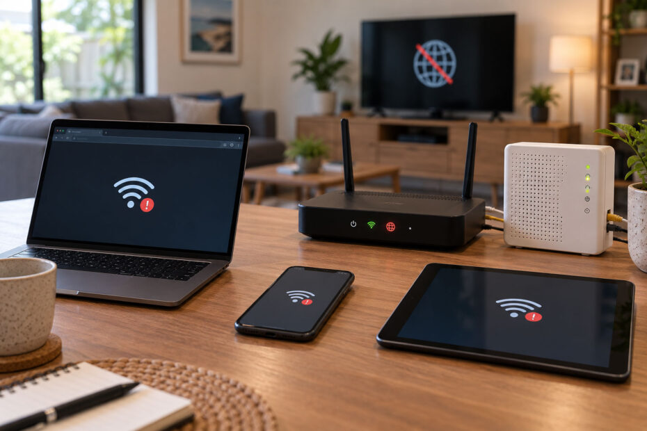 Multiple household devices connected to Wi-Fi while the modem or router has no working internet connection