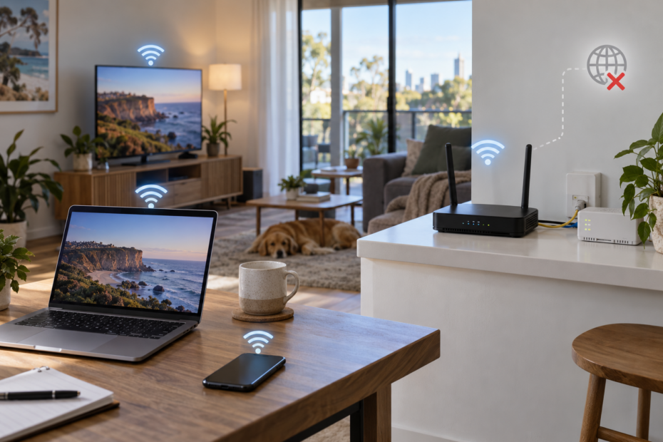 Multiple home devices connected to Wi-Fi while the internet connection beyond the modem or router is unavailable