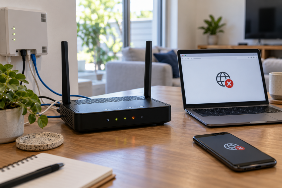 New modem or router connected to home devices but without internet access.
